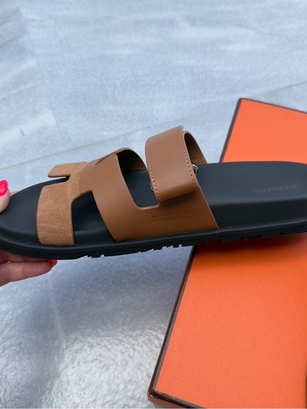 Men's / Women’s Brown Leather Slide Sandals - Picture 5 of 6